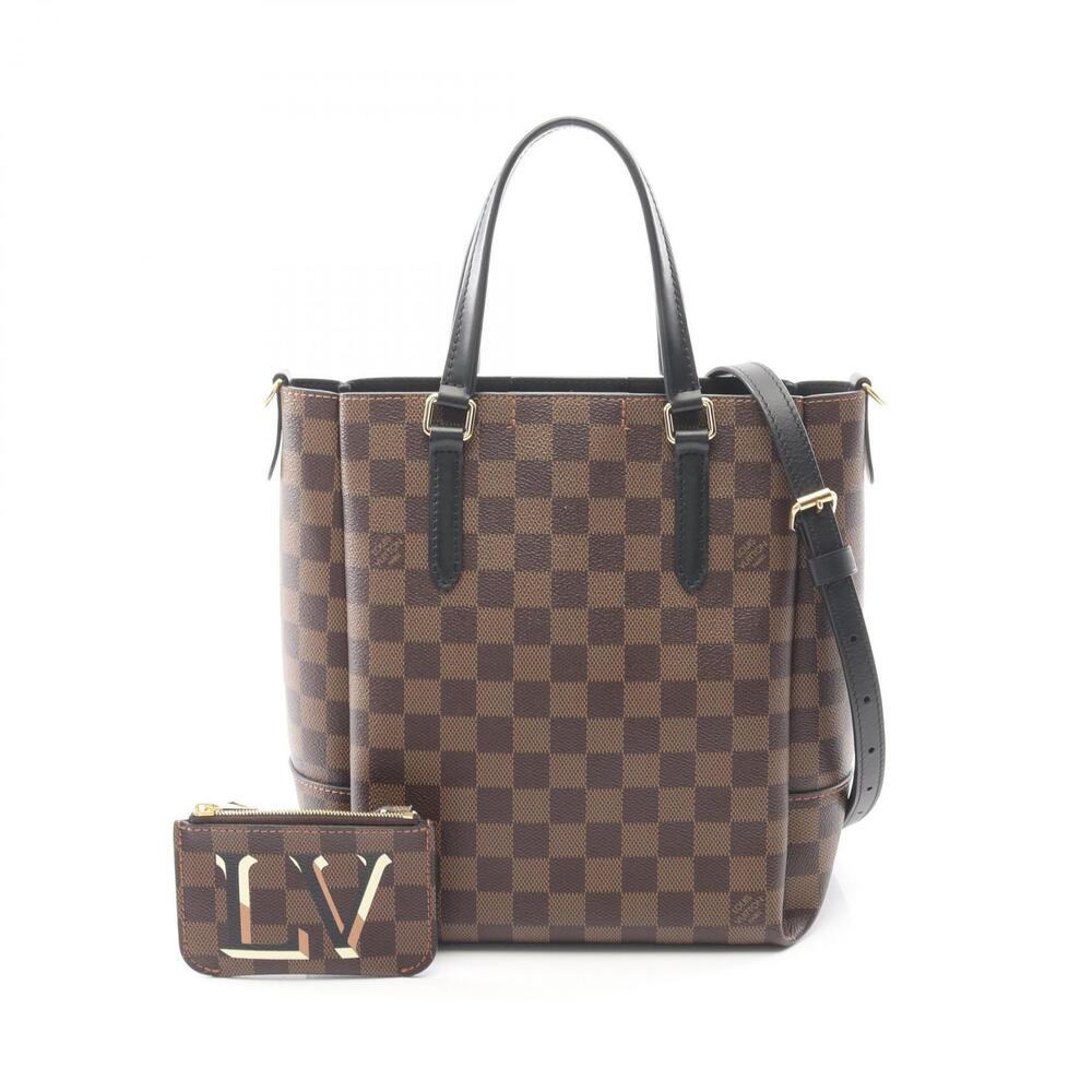 Louis Vuitton Belmont NV Handbag Canvas Leather Damier Brown Black